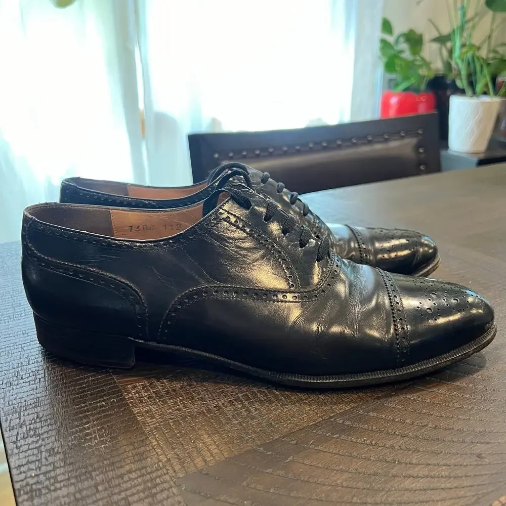 Salvatore Ferragamo black leather oxford dress shoes with lace size 9 men